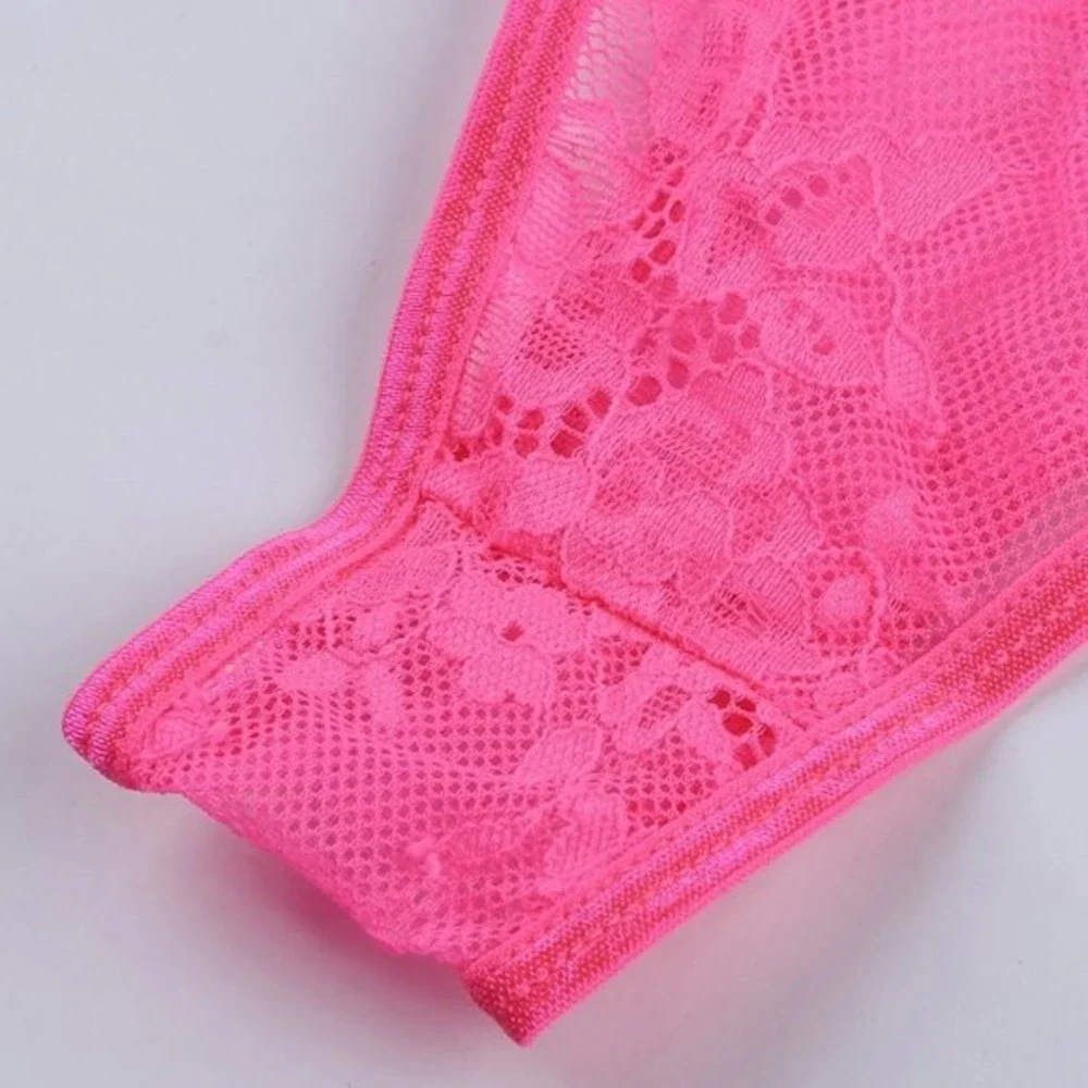 Neon Pink Lace Balconette Bralette Lingerie Set - Picture 11 of 15
